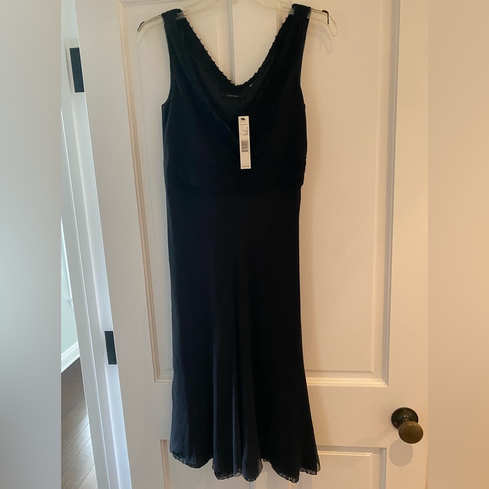 Elie Tahari black long dress with lace collar and back of neck